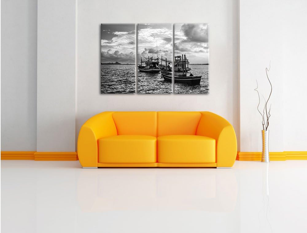 Pixxprint thailändische Fischerboote im Meer als Leinwandbild/Grösse: 3 Teilig (120x80) cm/Wandbild/