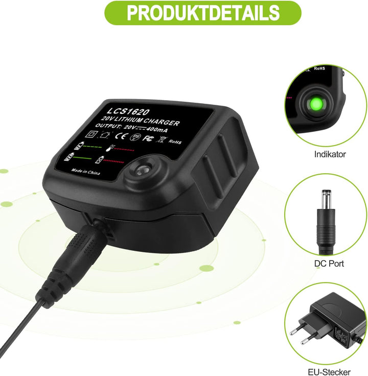 18V/20V Ersatz Ladegerät Kompatibel mit Black & Decker Li-ion Akku BL2018 LBXR20-OPE LBXR20 LB20 LBX