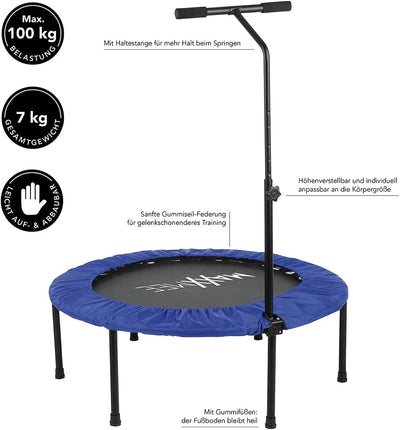 MAXXMEE Fitness Trampolin | Höhenverstellbarer Haltestange | Schnell und Leicht auf- und abbaubar -