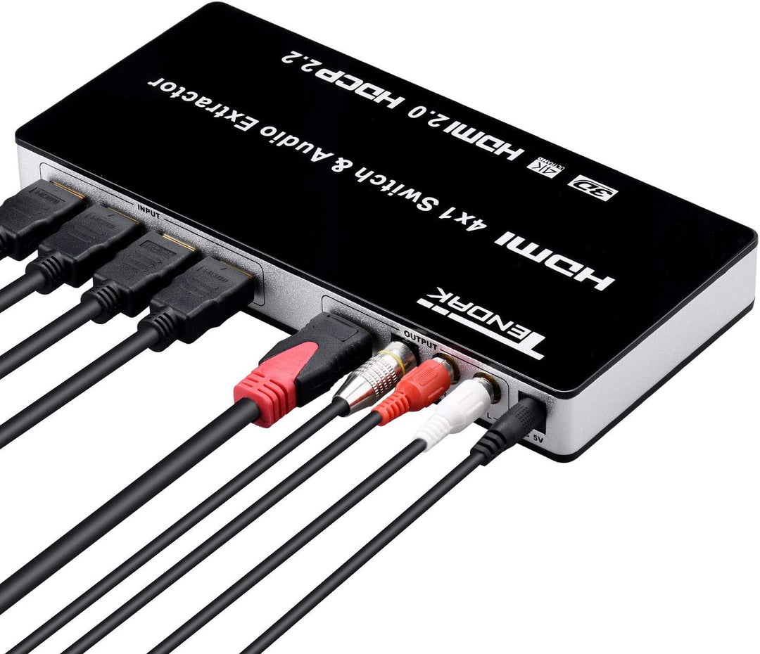 Tendak HDMI 2.0 Switch 4 Port HDMI Umschalter 4K HDMI Verteiler HDMI Schalter 4 auf 1 mit Optisch un