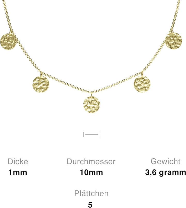 Plättchen Halskette aus widerstandsfähigem Edelstahl in Farbe Rose-Gold und Silber für Damen - runde
