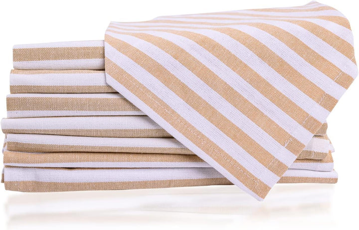 mon bijou® Stoffservietten 6er Set – Gestreift Weiss-Beige 45x45 cm – 100% Baumwolle – Waschbare Sto