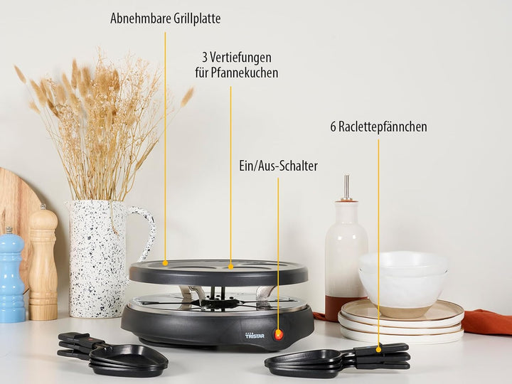 Raclette & Grill Set mit integrierter Crêpefläche, geeignet für 6 Personen inklusive Teppan Gabeln,