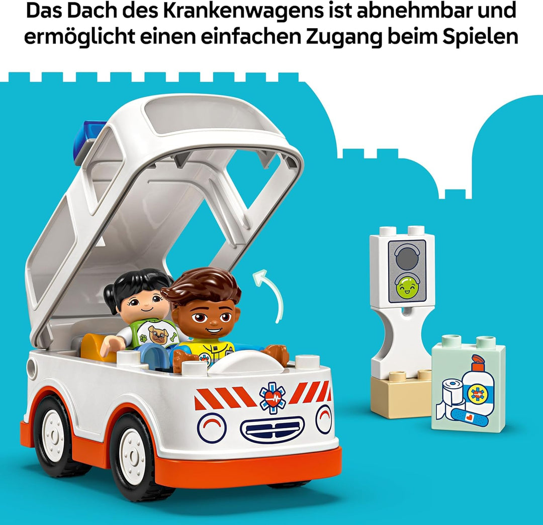 LEGO DUPLO Rettungswagen mit Fahrer, Lernspielzeug für fantasievolle Kleinkinder ab 2 Jahren, Rollen