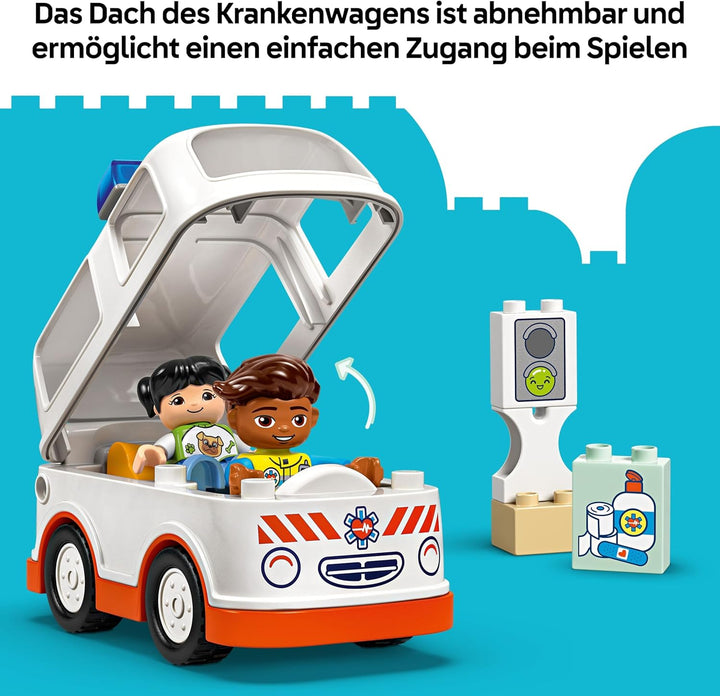 LEGO DUPLO Rettungswagen mit Fahrer, Lernspielzeug für fantasievolle Kleinkinder ab 2 Jahren, Rollen