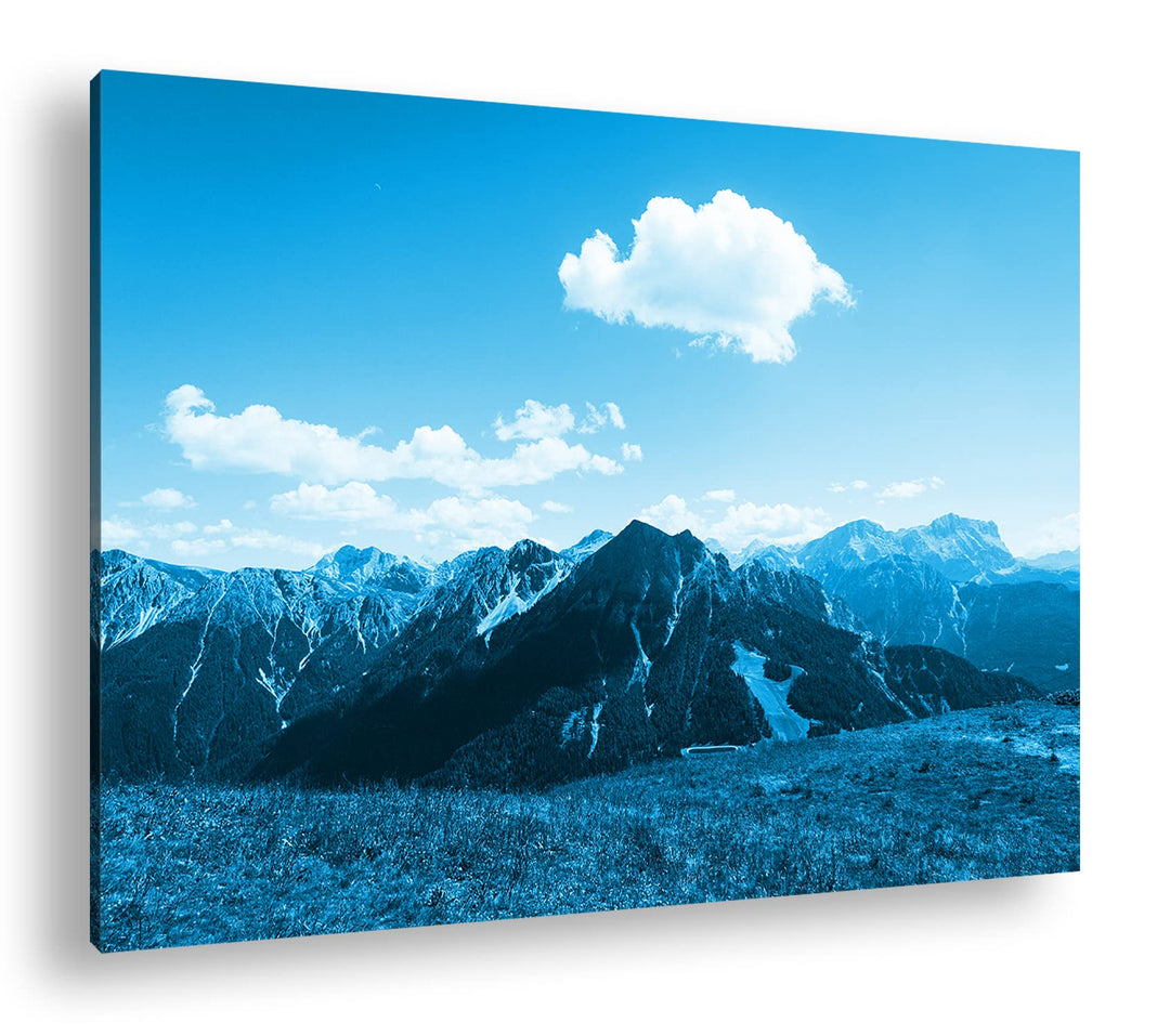 deyoli Traumhafte Berglandschaft Format 80x60 Effekt: Monocrome Blau als Leinwandbild, Motiv fertig