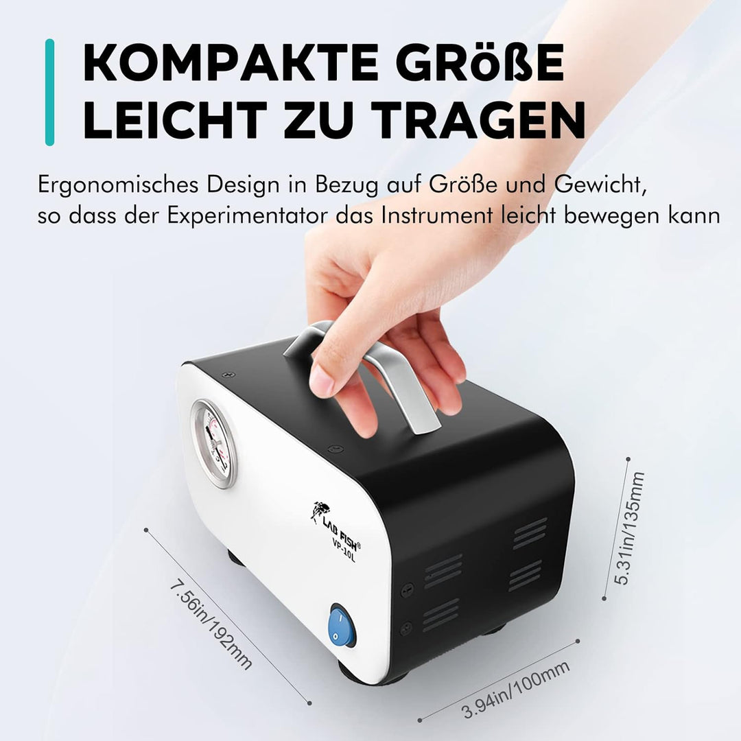 LABFISH Labor Vakuumpumpe Tragbare ölfreie Membran Vakuumpumpen Laborpumpen 10L/min mit Gummischlauc