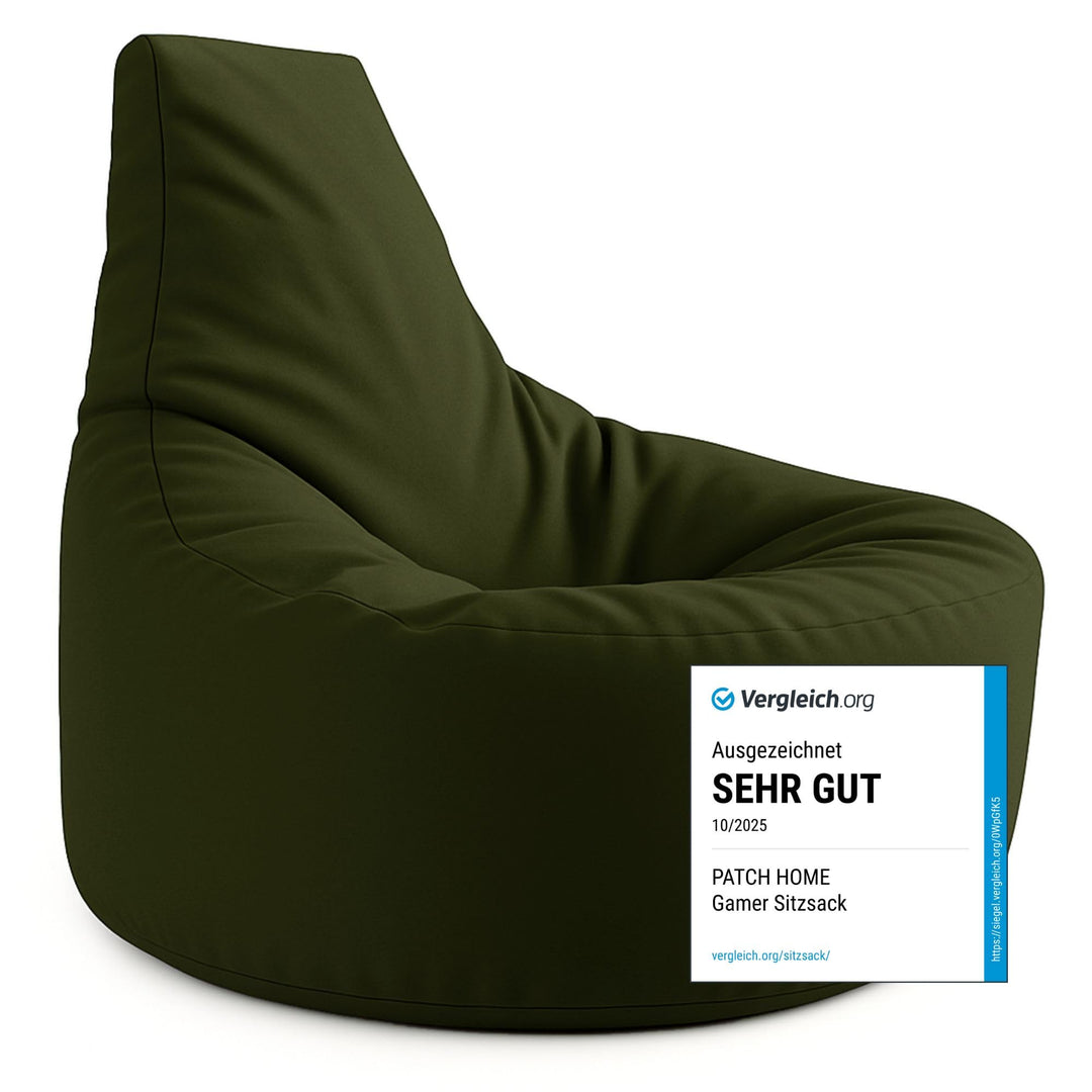 PATCH HOME Gamer Kissen & Lounge Sitzsack – befüllbar mit Reissverschluss, gefüllt mit Styropor, gee