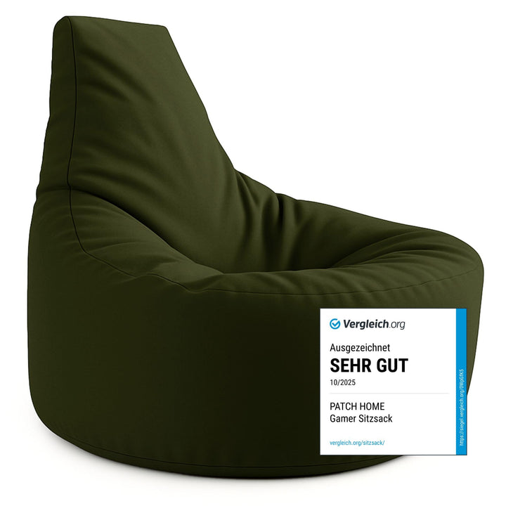 PATCH HOME Gamer Kissen & Lounge Sitzsack – befüllbar mit Reissverschluss, gefüllt mit Styropor, gee