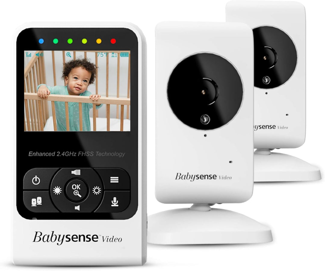 Babysense Video-Babyphone Zwei Kameras und Audio, Grosser Reichweite, Anzeige der Raumtemperatur, Na