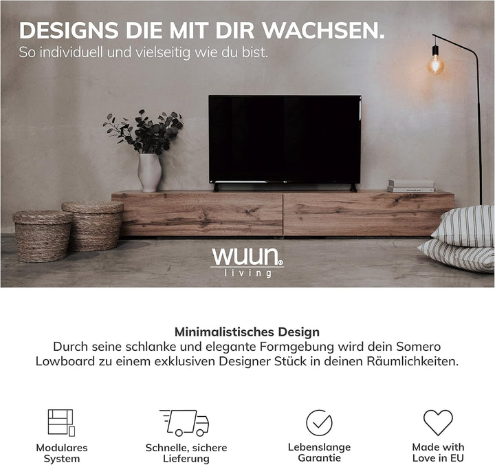 Wuun® TV Lowboard I 100cm-280cmI TV Board hängend Hängeschrank Wohnwand/Somero/Eiche 160 Eiche, 160