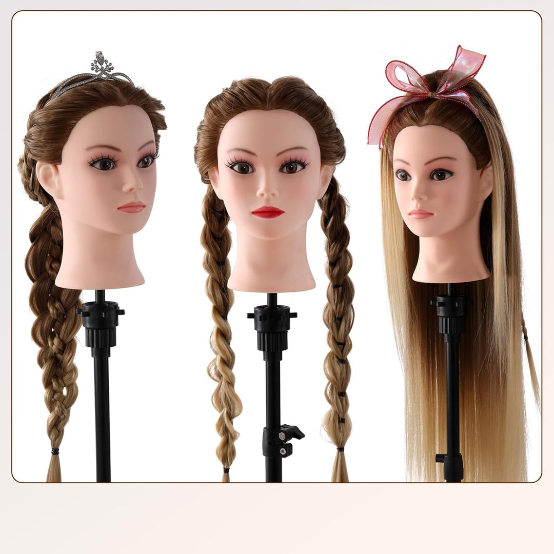 Frisierkopf Echthaar Friseur Übungskopf 24 Zoll Frisieren Trainingsköpfe für Friseure Ausbildung Kop