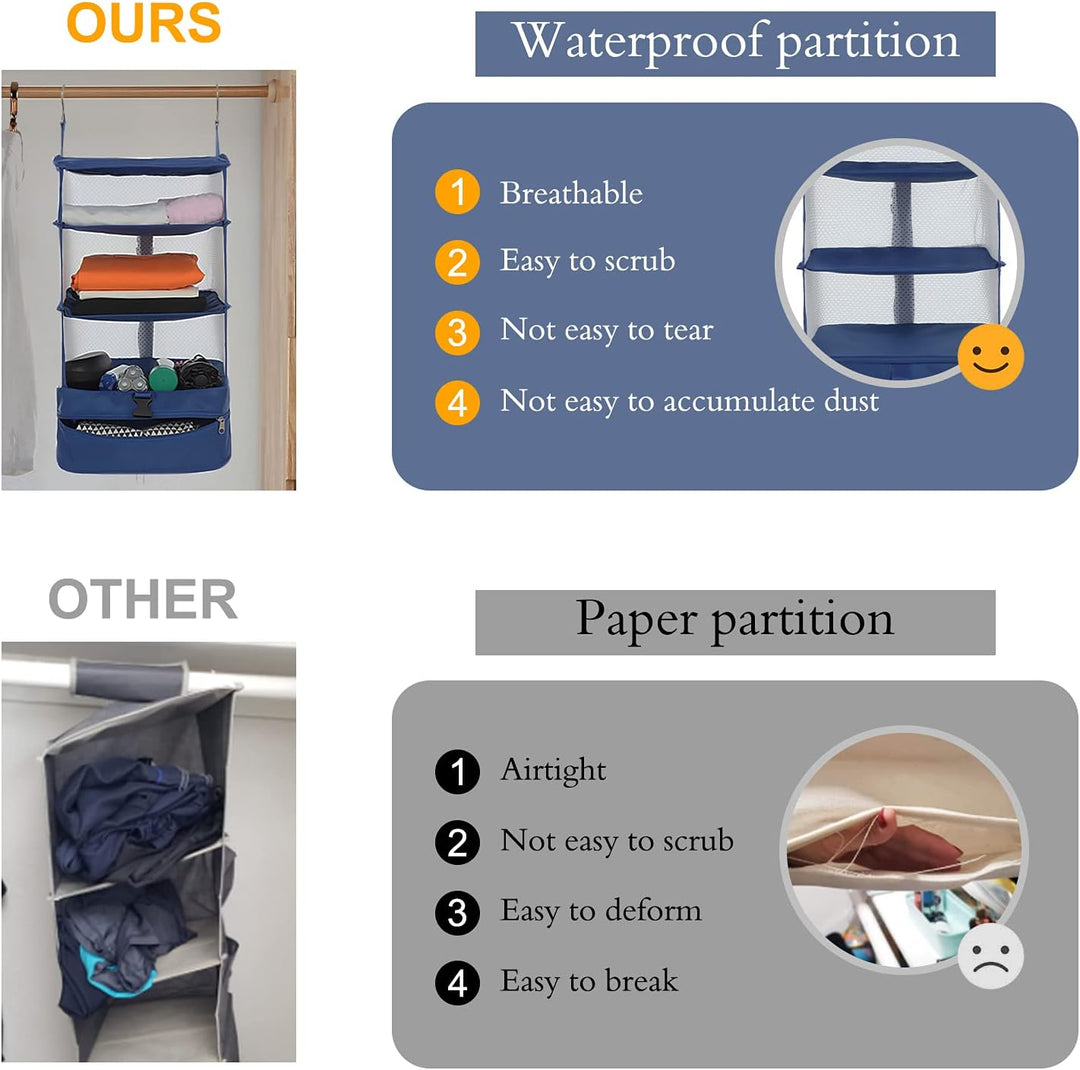 Surblue Kleiderschrank-Organizer zum Aufhängen 3 Ebenen faltbar, waschbarer Oxford-Stoff mit 2 Haken