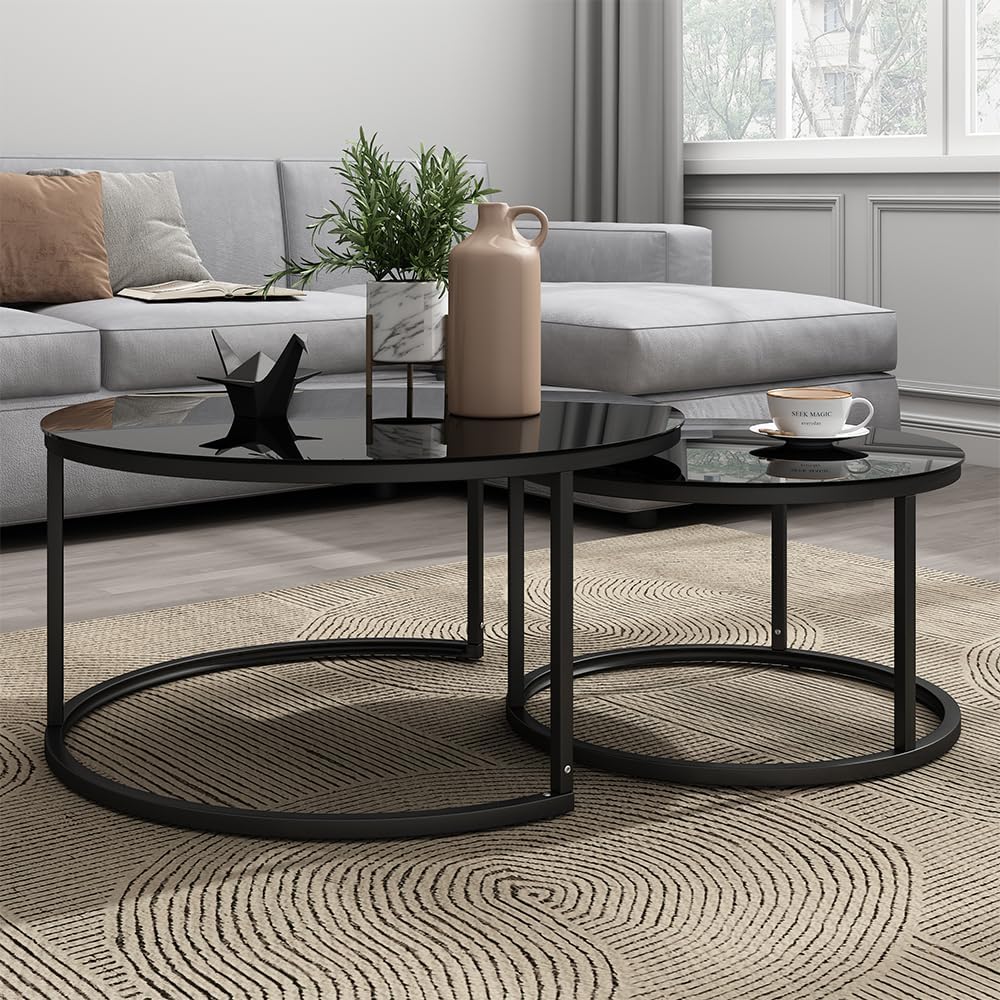 Vicco Couchtisch-Set Montreal, Schwarz Hochglanz, 77 x 77 cm 2 Teile, platzsparend klappbar und viel