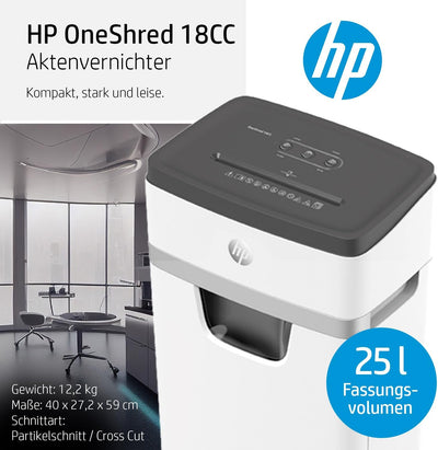 HP OneShred 18CC, Aktenvernichter, Sicherheitsstufe P-4, Cross Cut, 18 Blatt, 2805 weiss 18 Blatt Cr