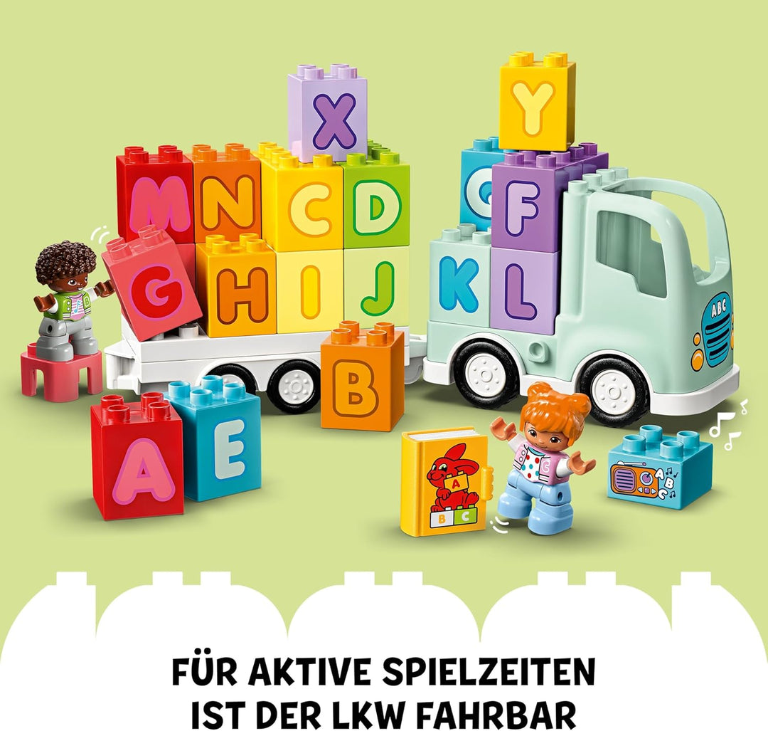 LEGO DUPLO Town ABC-Lastwagen, Lernspielzeug für Kleinkinder ab 2 Jahren, ABC-LKW-Spielzeug mit Anhä