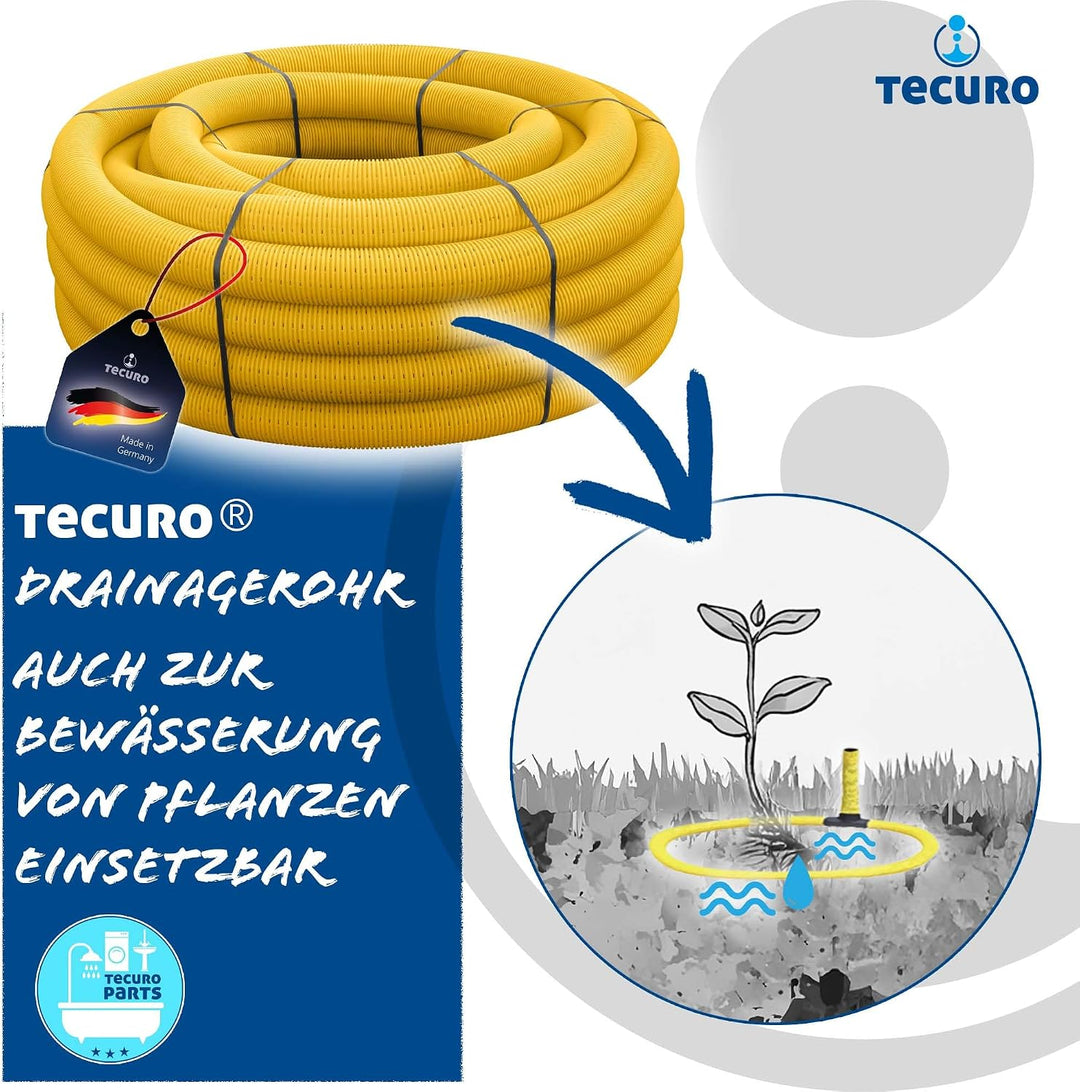 tecuro Drainagerohr 10 Meter - DN80, flexibel, gewellt und geschlitzt, mit Kokosumflechtung, PVC-U,