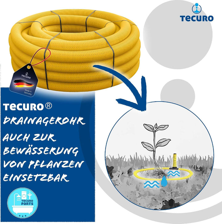 tecuro Drainagerohr 10 Meter - DN80, flexibel, gewellt und geschlitzt, mit Kokosumflechtung, PVC-U,