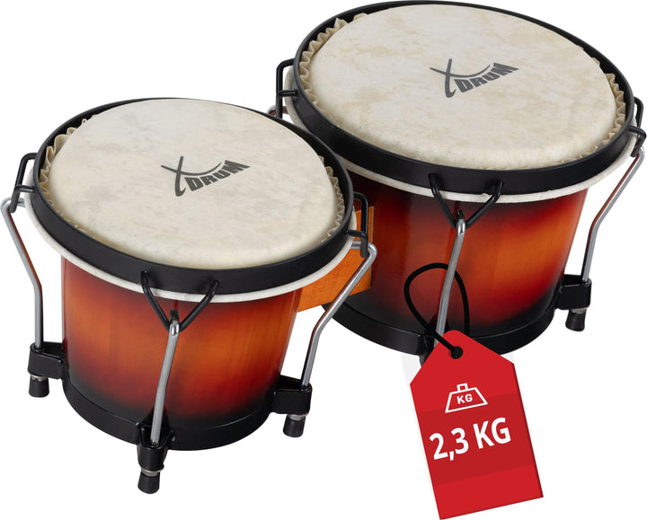 XDrum Bongos Club - 6" Macho und 7" Hembra - Naturfelle - professionelles Stimmsystem - Schwarz sati