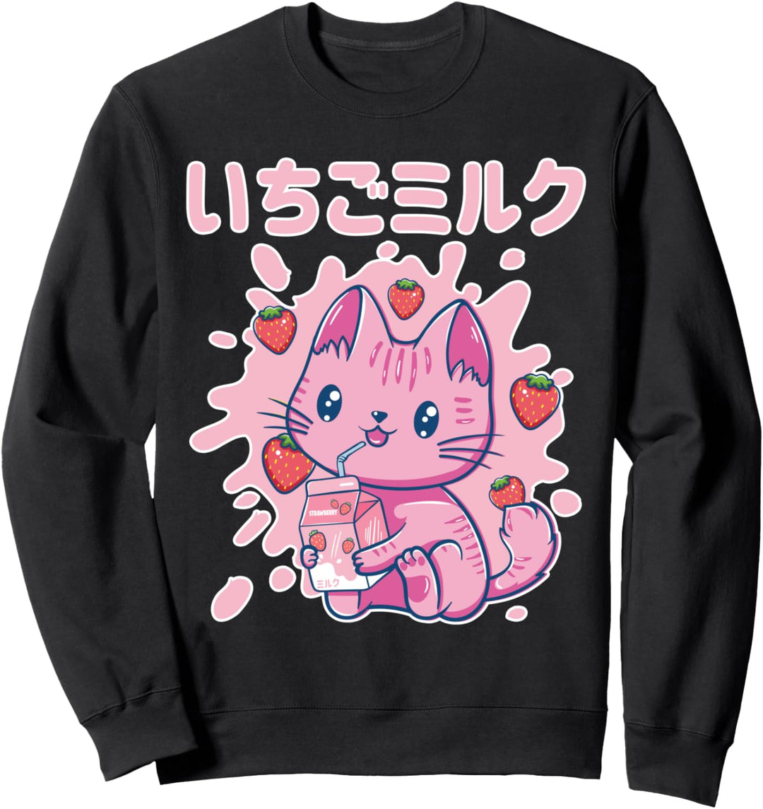 Chibi Kitten Kawaii Cat Japanisch Erdbeermilch Sweatshirt