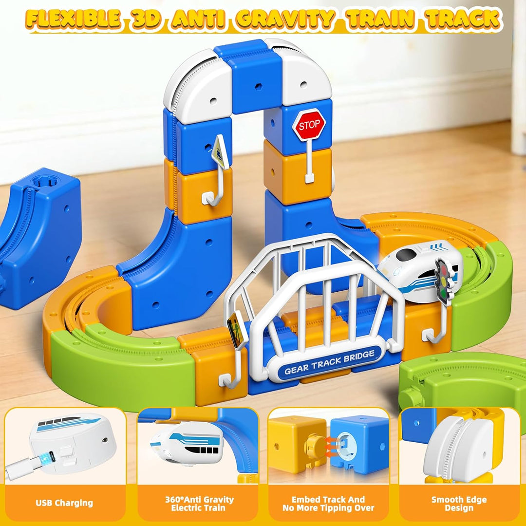 Elektrisches Eisenbahn Set Kinder, 124pcs (36 Schienen + 1 Zug) 3D Strecke Spielzeug Flexible Rennst