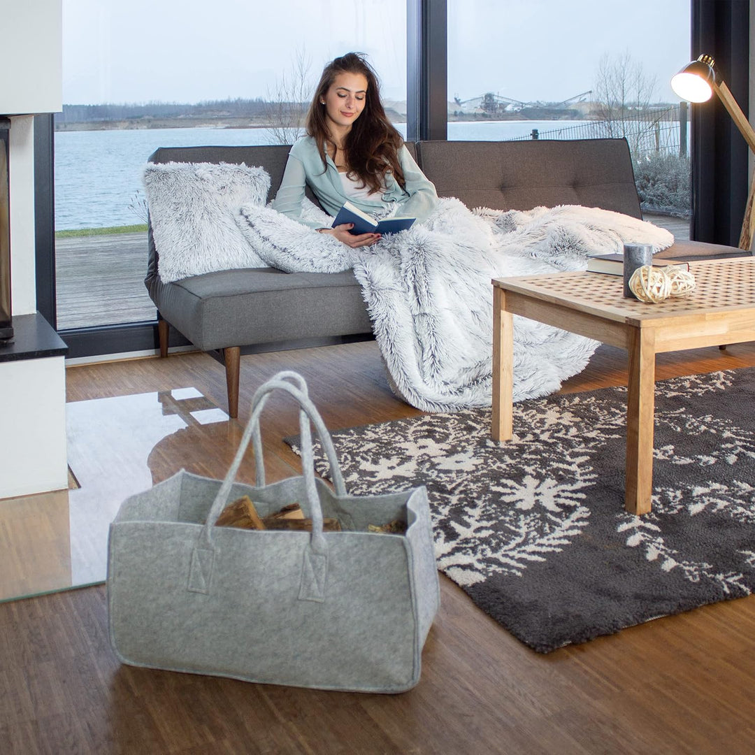 Relaxdays 2 x Kaminholztasche aus Filz, tragbarer Feuerholzkorb, Faltbarer Zeitungshalter HxBxT: 25