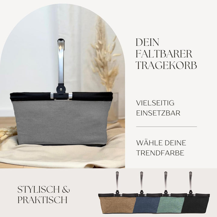 Einkaufskorb faltbar, 20L Tragekorb mit Alurahmen faltbar, Geschenk Einkaufstasche Mama, schwarz, Sc