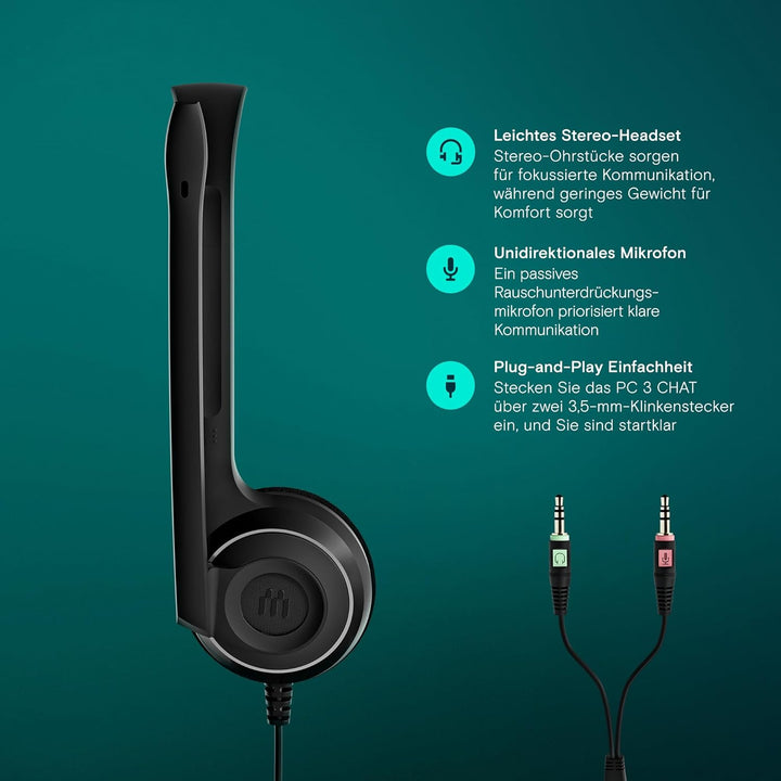 EPOS PC 3 Chat - Langlebiges On-Ear Headset PC, Kopfhörer mit Kabel, Rauschunterdrückendes Mikrofon,