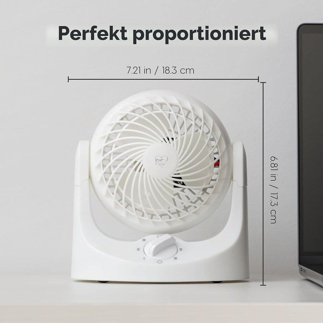 Iris Ohyama Woozoo Kleiner Ventilator, Vertikale Neigung 120°, Leise 28dB, Tragbar, 3 Geschwindigkei