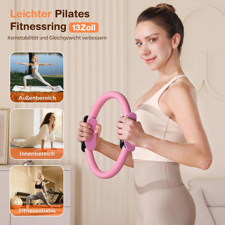 Pilates Kit 13 Stück Home Pilates Essentials Workout Kit mit 13" Ring, 10" Ball und Widerstandsbände
