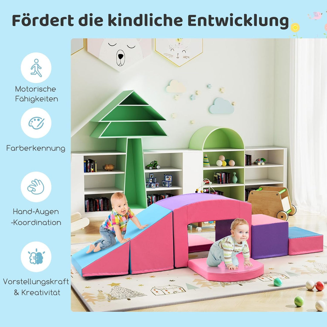 COSTWAY 7 TLG. Schaumstoffbausteine, Softbausteine mit Tunne, Treppe & Rampe, Riesenbausteine zum Kl