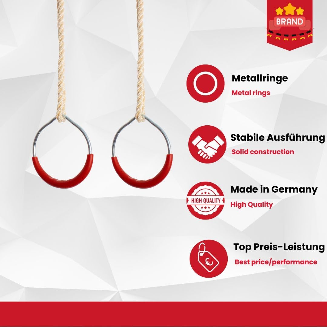 Turnringe Set für Kinder Schaukelringe Seillänge ca. 130 cm verstellbar Traglast 50 Kg. Qualität von