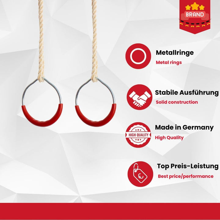 Turnringe Set für Kinder Schaukelringe Seillänge ca. 130 cm verstellbar Traglast 50 Kg. Qualität von