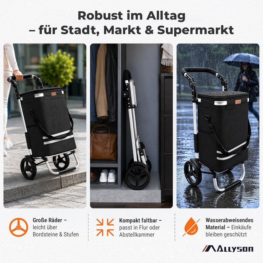 Allyson® Einkaufstrolley Klappbar, Einkaufswagen mit 56L Kapazität & Wasserdichter Tasche, Shopping-