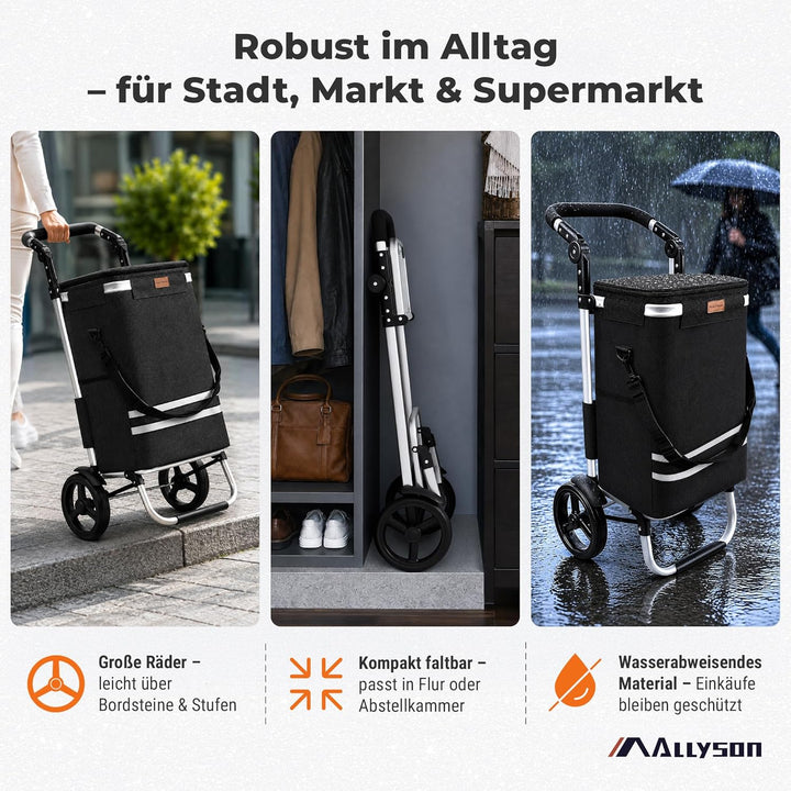 Allyson® Einkaufstrolley Klappbar, Einkaufswagen mit 56L Kapazität & Wasserdichter Tasche, Shopping-