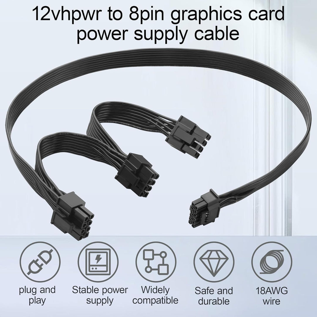 Adapterkabel 12 VHPWR auf 3 x 8 Pin PCIe für Grafikkarte, 18 AWG, massives Kupfer, 50 + 15 + 15 cm