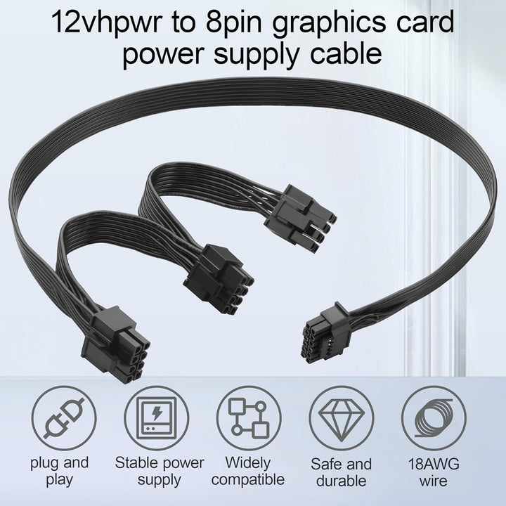 Adapterkabel 12 VHPWR auf 3 x 8 Pin PCIe für Grafikkarte, 18 AWG, massives Kupfer, 50 + 15 + 15 cm