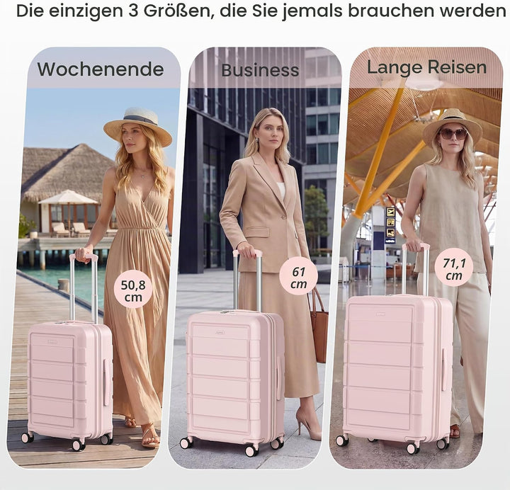 SHOWKOO Kofferset 3 Teilig Hartschale Leicht ABS+PC Erweiterbar Reisekoffer Haltbar Trolley Handgepä