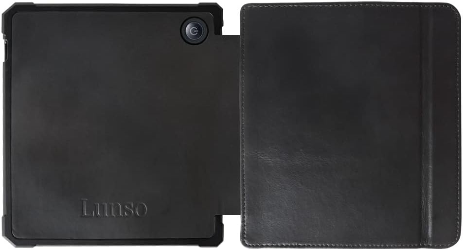 Lunso - Geeignet für Kobo Libra 2 Hülle (7 Zoll) - Leder Schleppcover - Schwarz