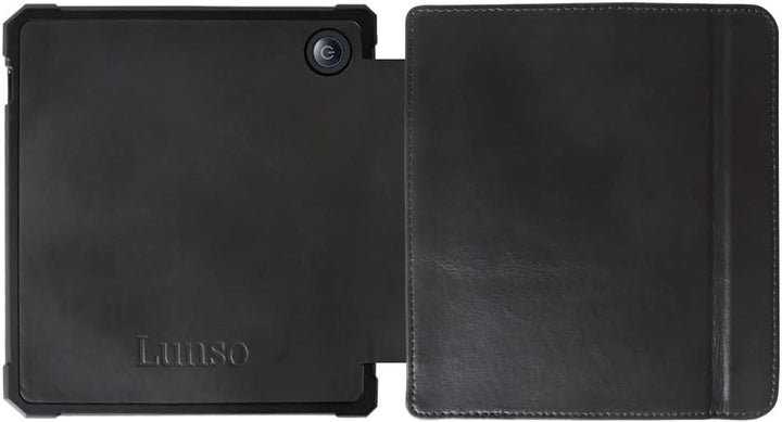 Lunso - Geeignet für Kobo Libra 2 Hülle (7 Zoll) - Leder Schleppcover - Schwarz