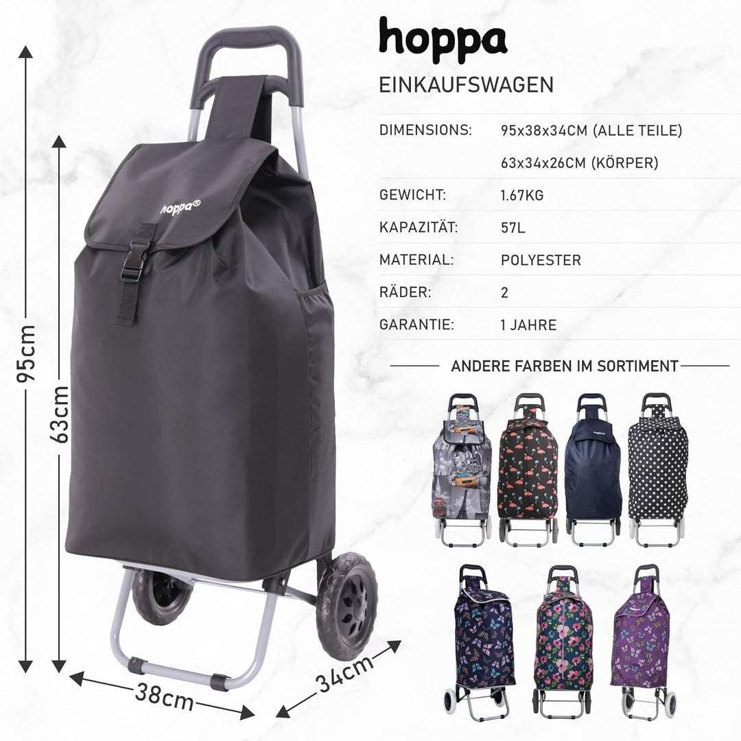 Hoppa leichter Einkaufsroller/Trolley, strapazierfähig, Räder, Lieferung erfolgt zerlegt, schwarz/ma