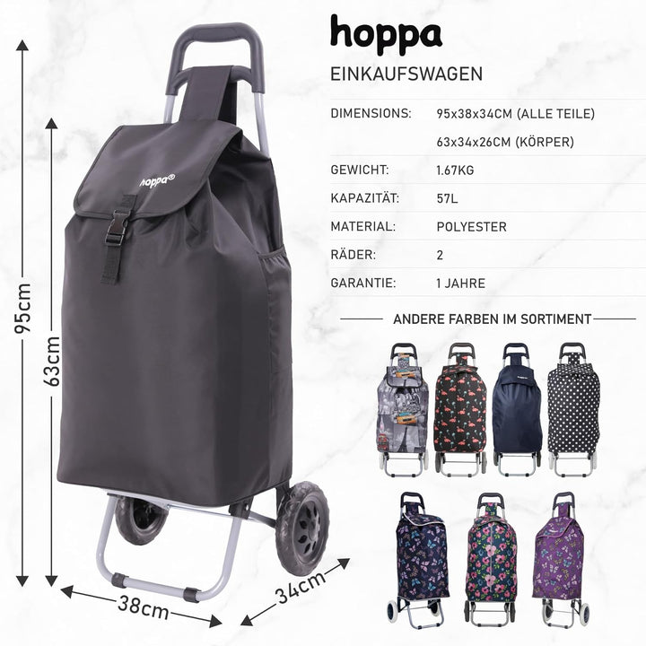 Hoppa leichter Einkaufsroller/Trolley, strapazierfähig, Räder, Lieferung erfolgt zerlegt, schwarz/ma