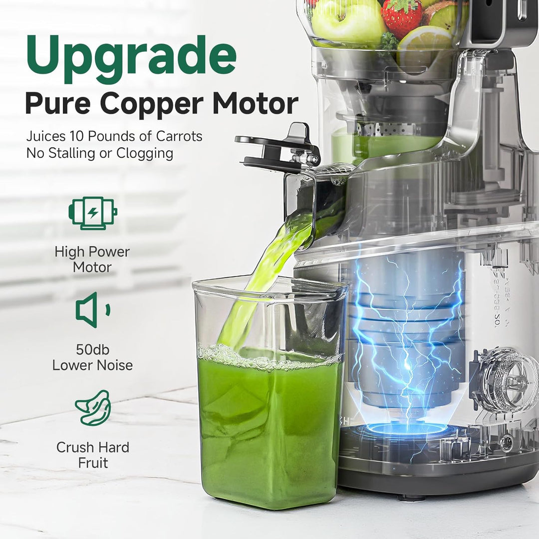 AMZCHEF 250W Automatischer All-In-One Entsafter, 160MM Öffnung und 1,8L Slow Juicer für Gemüse und O