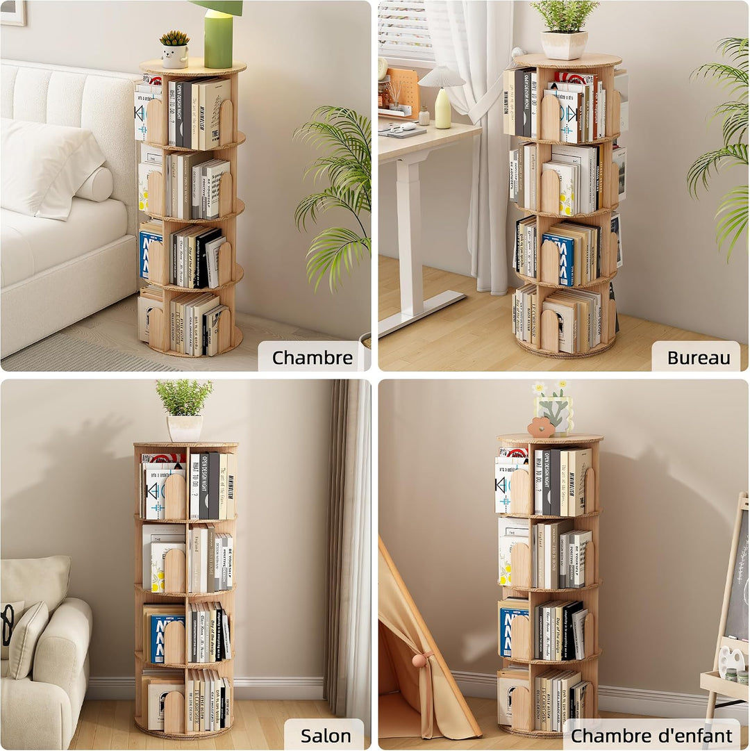 Bücherregal Kinder, 360° Drehbares Bücherregal mit 4 Ebenen, Drehregal Spielzeugregal, Multifunktion