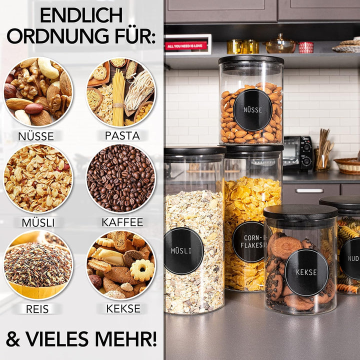 LIKAYA® Vorratsgläser 3er-Set – 2000ml Glasbehälter mit FSC® Pinienholz-Deckel | Inkl. Metalllöffel,