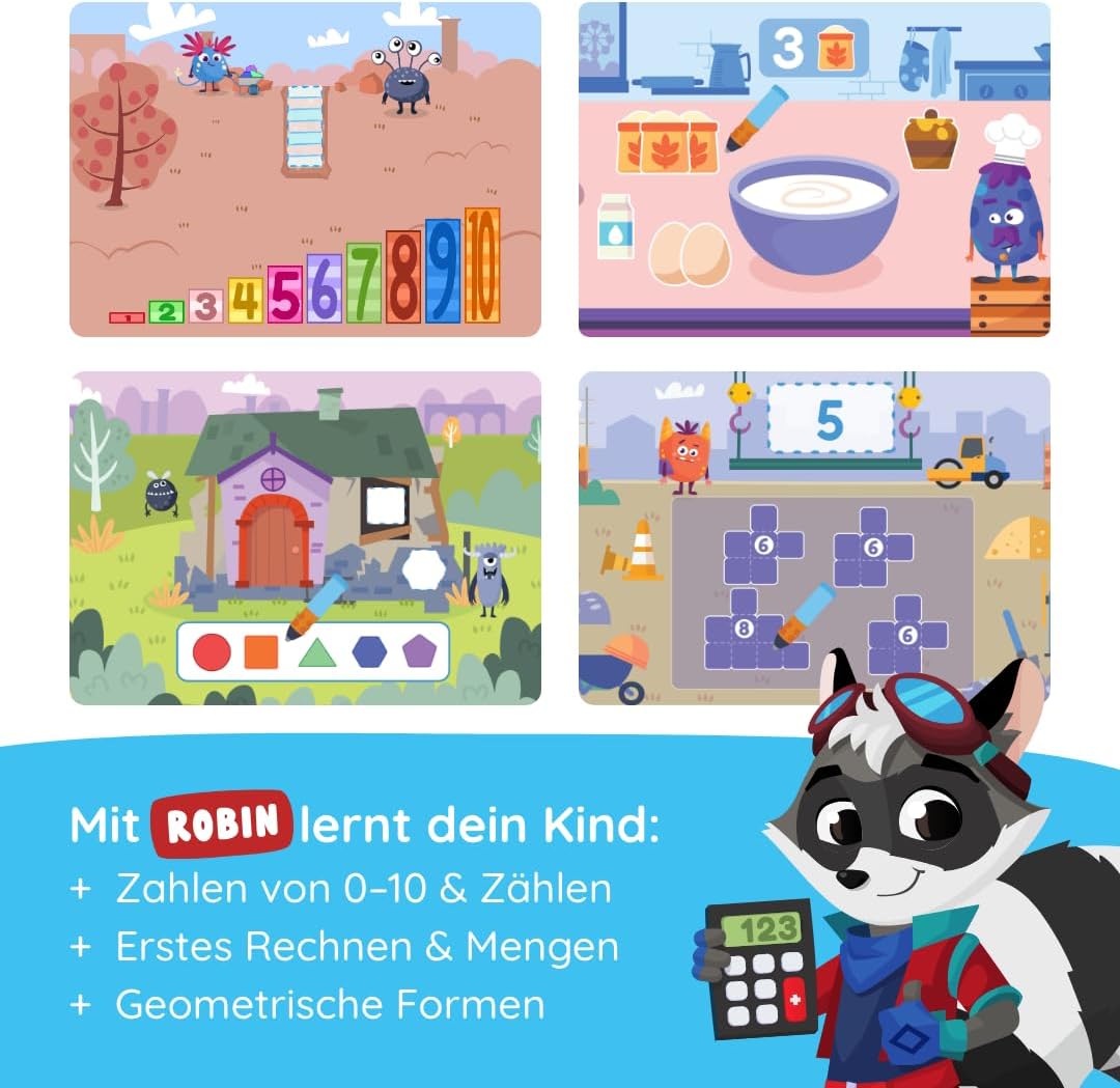 Edurino Starterset Robin Zahlen &amp; Mengen ab 4 Jahren inkl. Eingabestift | Zahlen 0-10 | Erstes Rechn