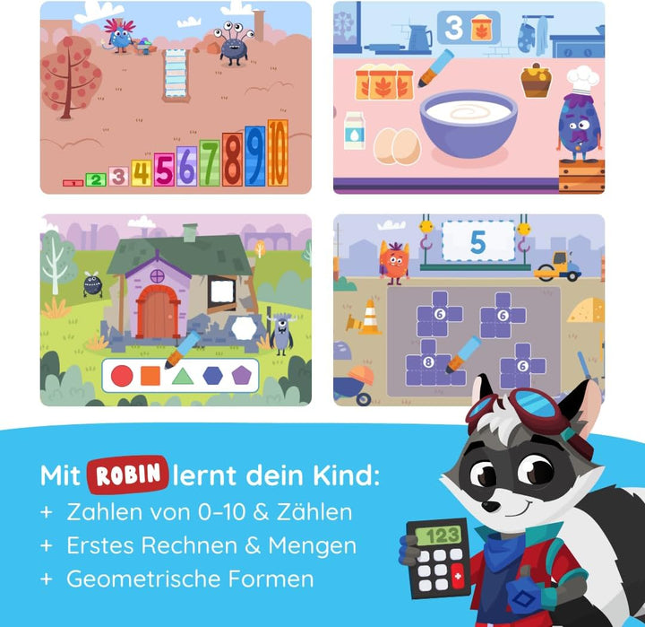 Edurino Starterset Robin Zahlen &amp; Mengen ab 4 Jahren inkl. Eingabestift | Zahlen 0-10 | Erstes Rechn
