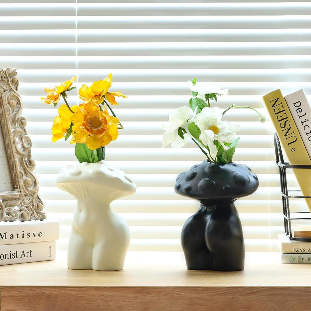 GUGUGO Pilz-Lady-Körpervase für Blumen, flippige Pilz-Dekoration, eklektische Lady Form Butt Vasen f