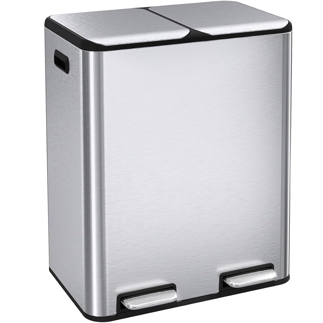 Clevich Mülleimer Küche,2 x 30 Liter Treteimer mit Geruchsfilter,Mülltrennsystem 2 Fächer,Metall Dop