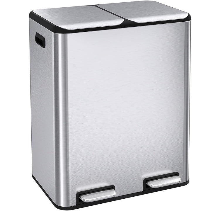 Clevich Mülleimer Küche,2 x 30 Liter Treteimer mit Geruchsfilter,Mülltrennsystem 2 Fächer,Metall Dop